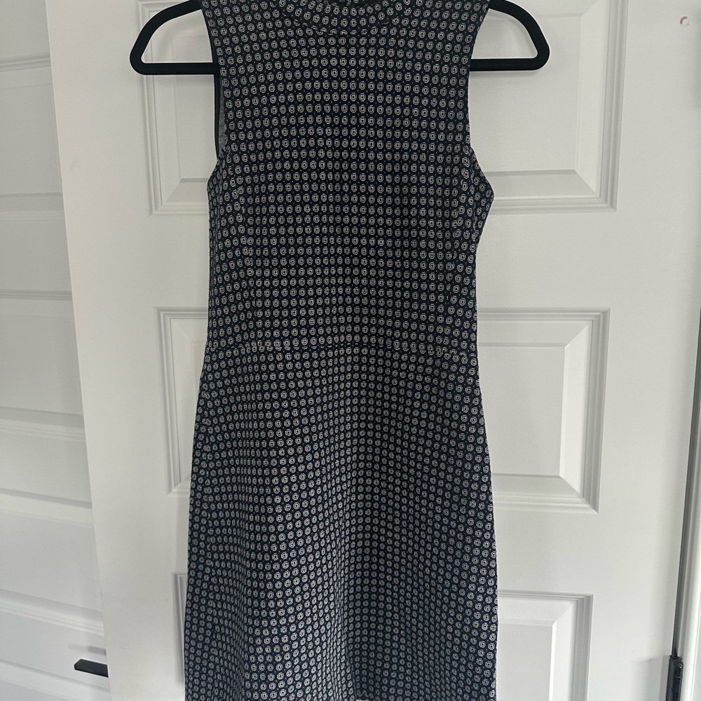 Theory Black and Blue Patterned Work Dress